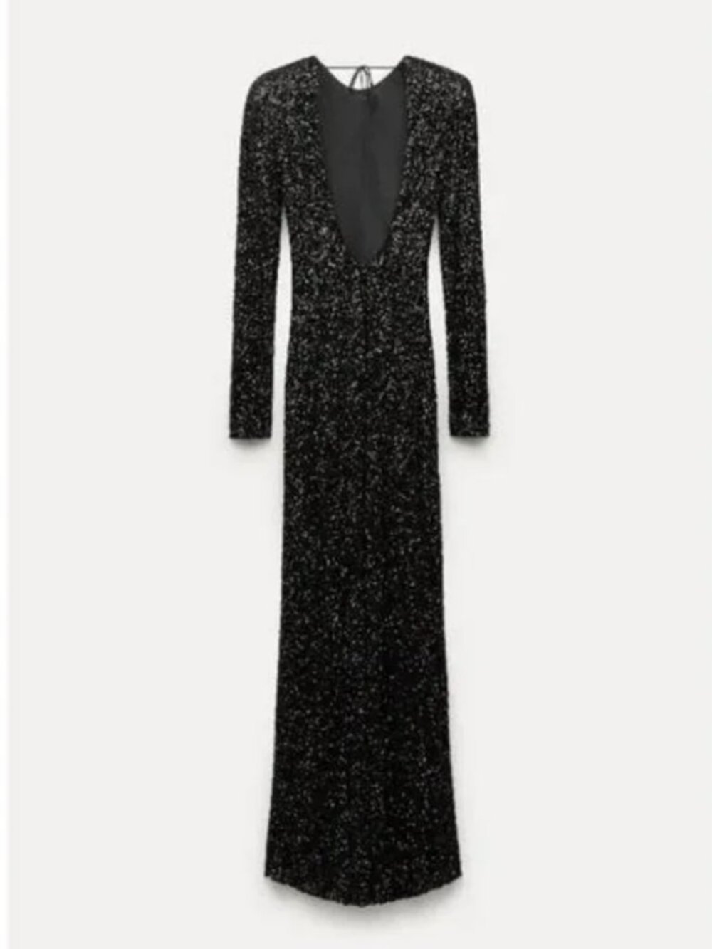 Zara Sequin Long Sleeve Elegant Shoulder Pad Black Long Dress Gown XS - Picture 5 of 11